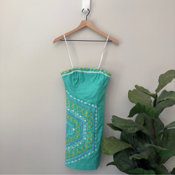 Lilly Pulitzer Strapless Mini Dress Bumble Bee Embroidered Cotton Stretch Preppy - Picture 1 of 7